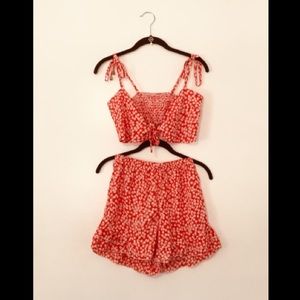 Cute Red/White Floral 2-piece